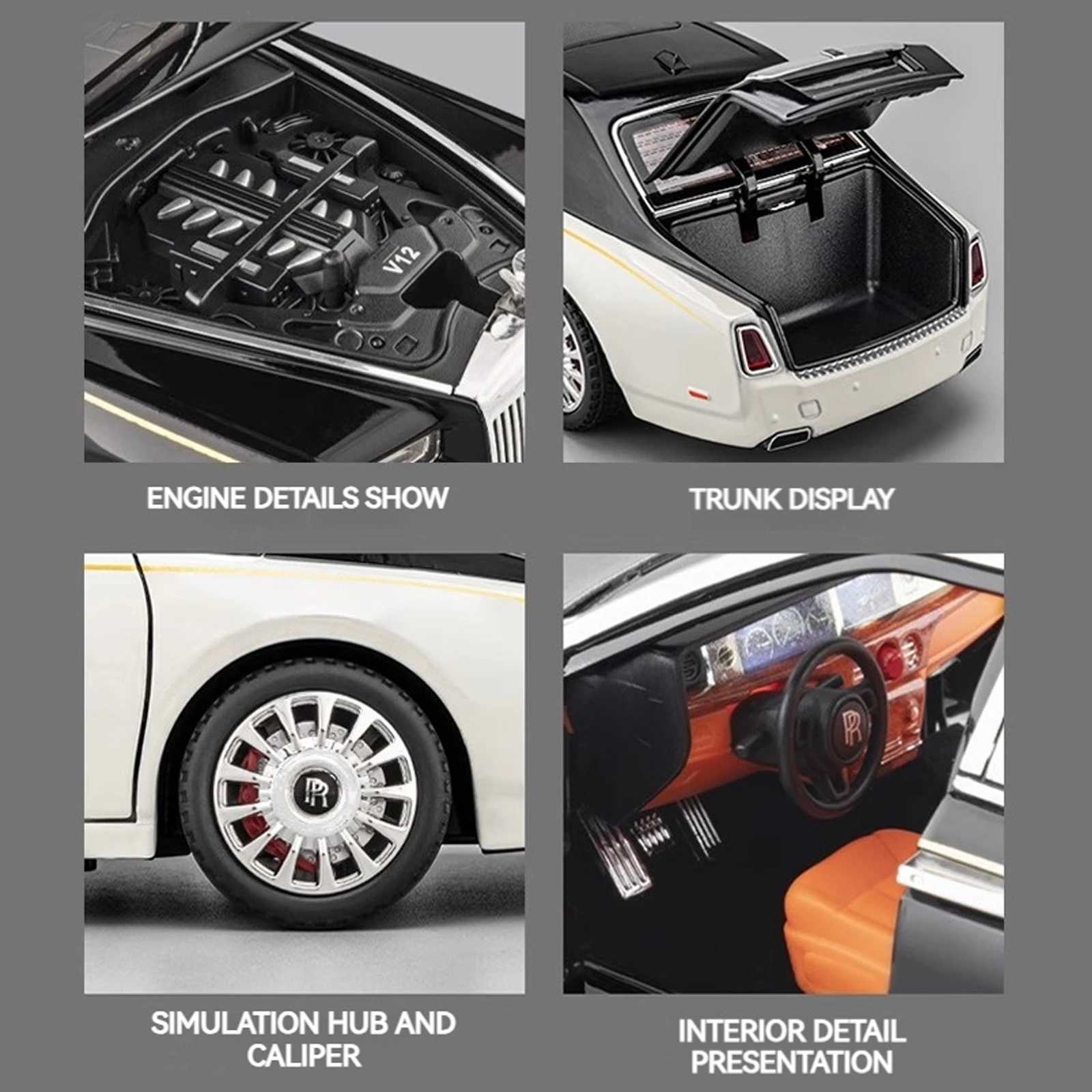 1 18 Rolls-Royce Phantom Model Car Zinc Alloy Pull Back Toy Diecast Car with Sound and Light Restic Modeling Model Toy111 Z250602