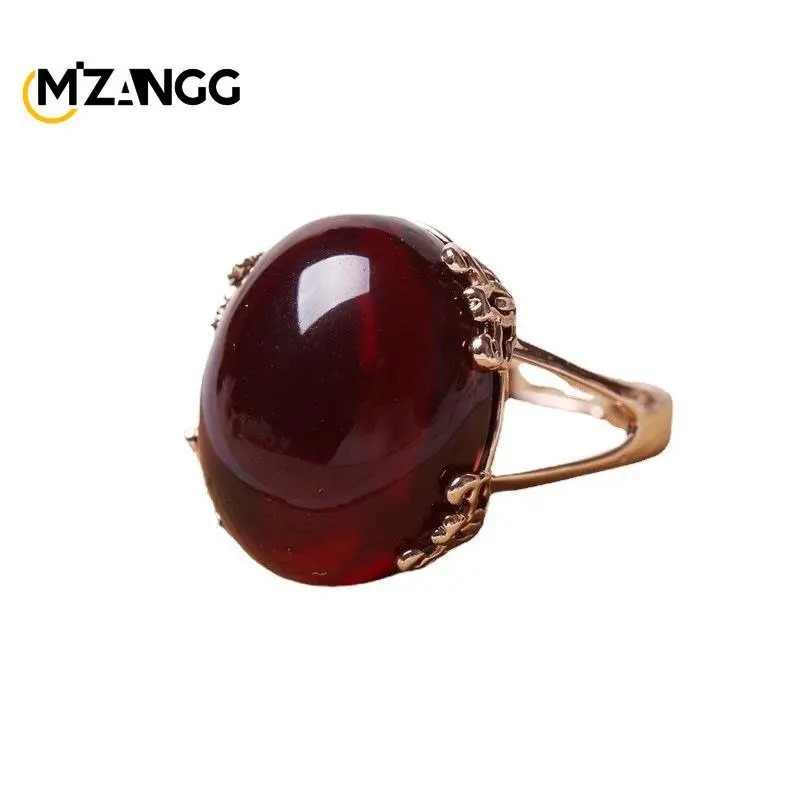 Natural Amber Silver Ring Adjustable Mens Women Blood Amber Rings Charm Advanced Fashion Jewelry Gifts Ladies Beeswax Mens Ring 250526