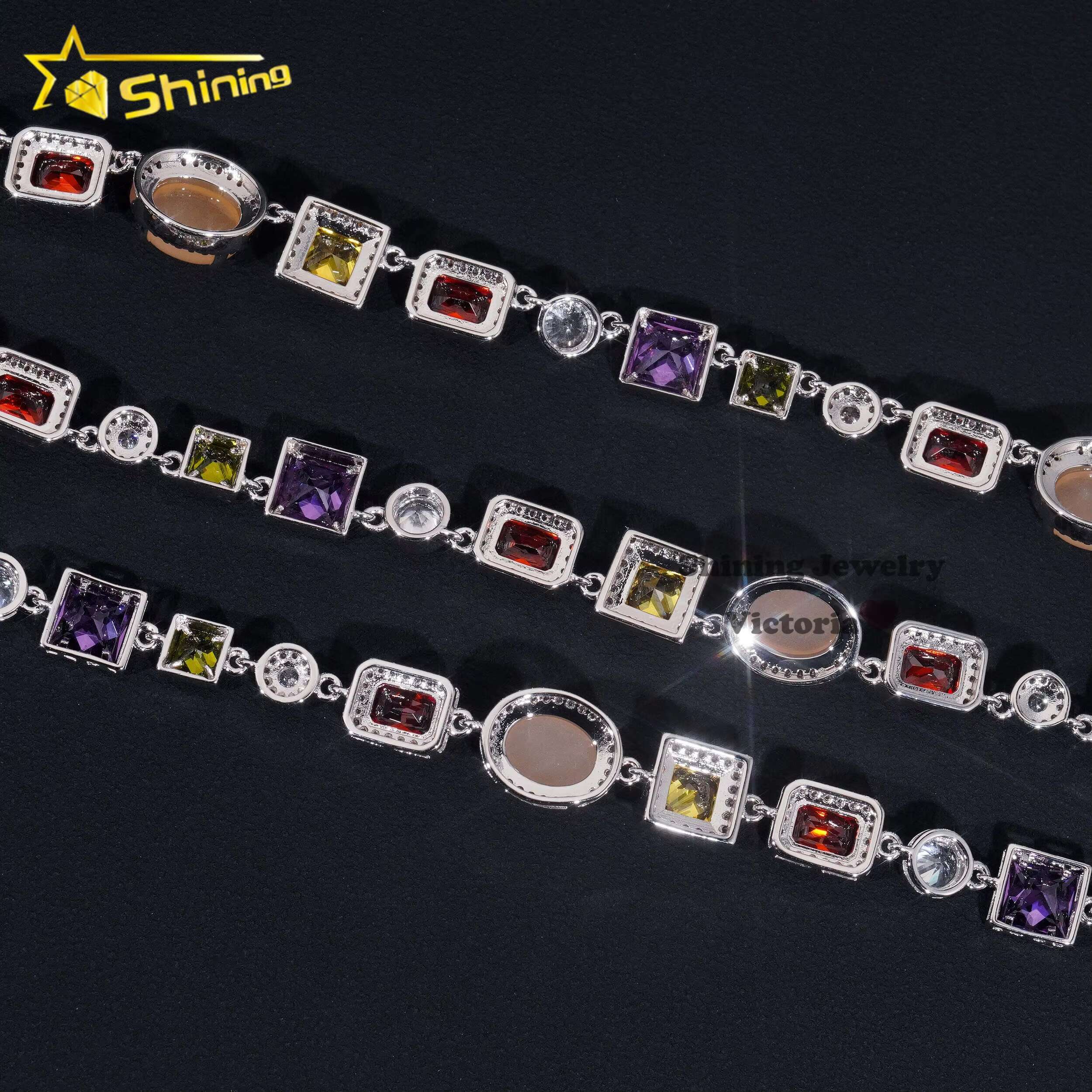 2025 New Design Street Fashion Hip Hop Urban Jewelry Multi Color Gemstone Enamel Tennis Bracelet Iced Out Motif Necklace