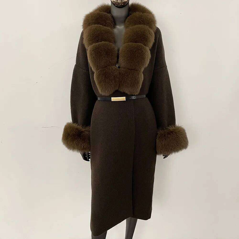 OFTBUY Knitwear Warm Belt Real Fox Female Natural Fur Coat Women 2025 New Autumn Winter Sweater Jacket Lady Fashion