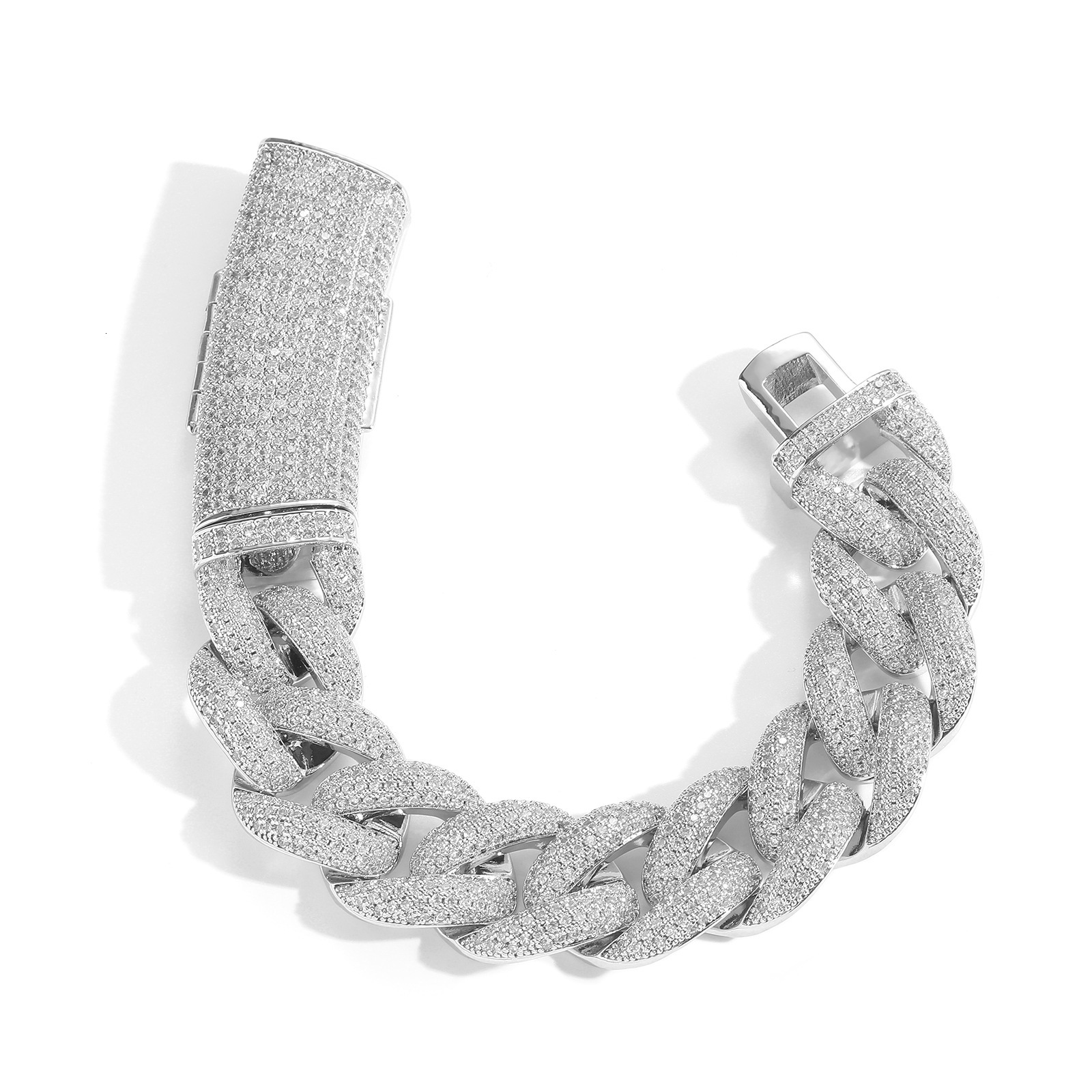 Hip hop bracelet 20mm long buckle with four rows of diamond Cuban chains personalized mens fashion trend with Moissanite inlay fashionable and versati