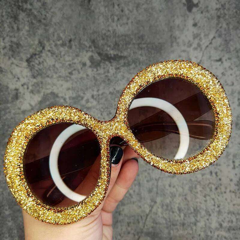 Oversized Round For Women Punk Dia Oval Glasses Crystal Handmade Rhinestone Sunglasses Men designer bag