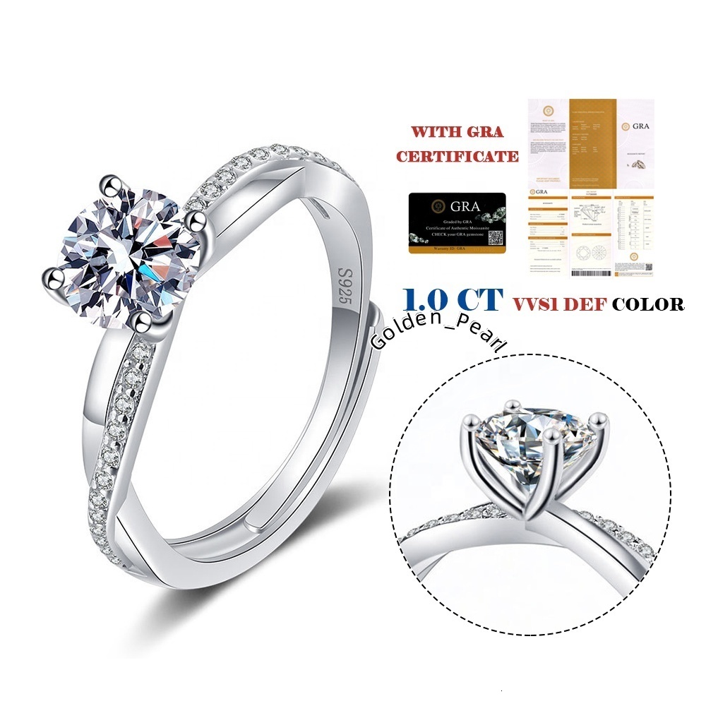 6.5mm 1ct Excellent Cut Round Moissanite Diamond Ring Gold Plated Wedding Ring