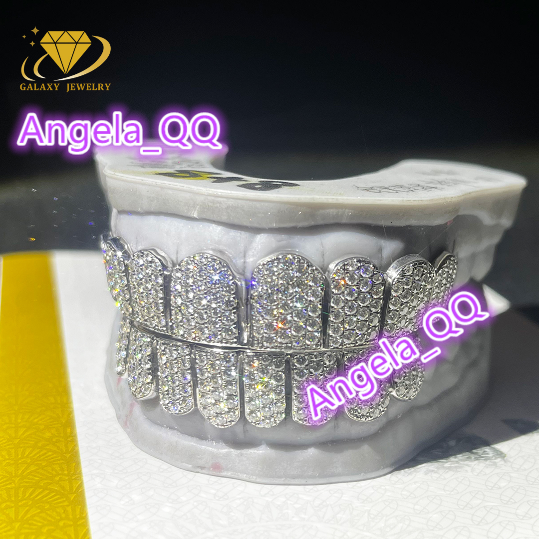 Custom Hip Hop Teeth Grillz Perm Cut Straight Sculpt 8 Top 8 Bottom S925 Iced Out Moissanite Grillz