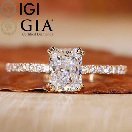 Fine Jewelry 14K Real Solid Gold Radiant Cut Solitaire VVS VS IGI Certified Lab Grown Diamond Women Halo Engagement Ring