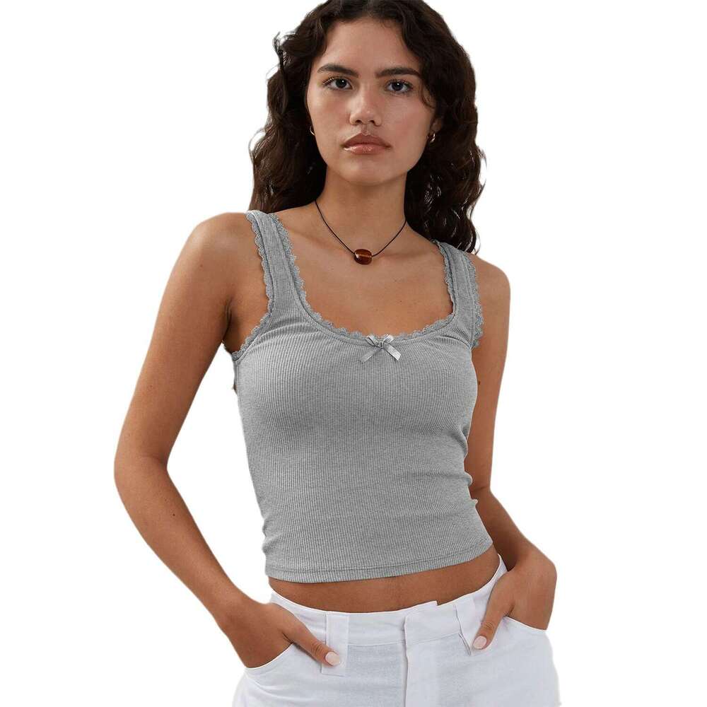 Women's Fashion Hot Girl BM Camisole Y2K New Lace Trim Pure Desire Style Top Base Knitwear