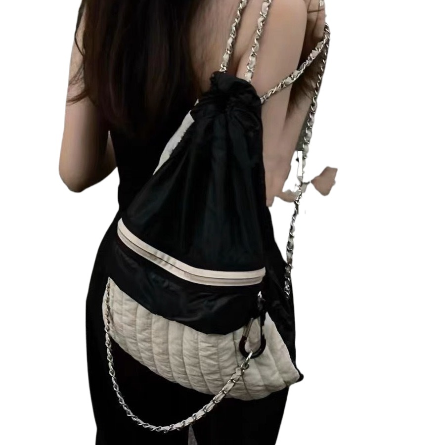 designer Jennie Style Black and White Nylon Backpack for Women Color Block Casual Commuter Backpack for Female Students