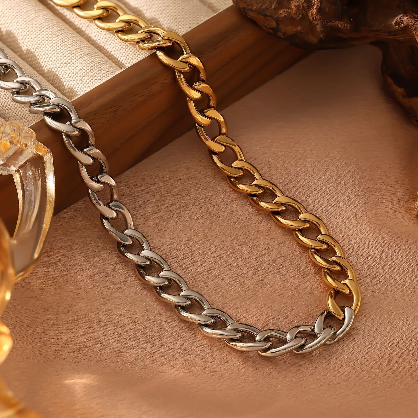 Stainless Six-Sided Polished for Men Trendy Bold Cuban Chain Hip-Hop Titanium Steel Necklace