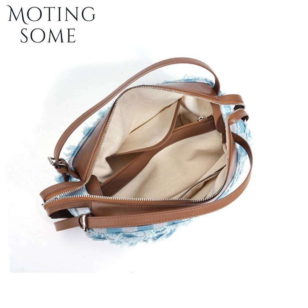 OLOEY Motingsome Retro Style Denim Fabric Plaid Pattern Shoulder Handbag and Purse Designer Tote Bags Lady Satchel 2025