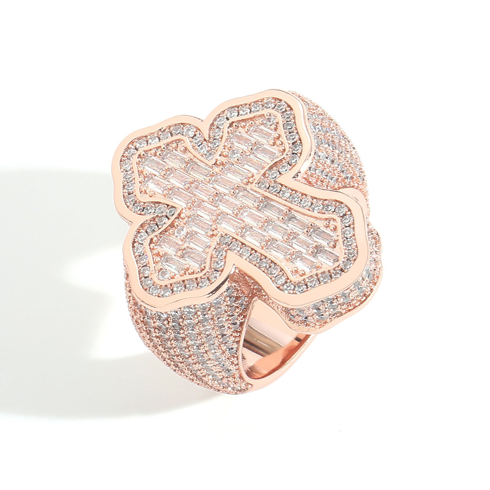 Hip hop ring personalized cross ring micro inlaid T-shaped Moissanite mens ring creative niche fashion accessory moissanite
