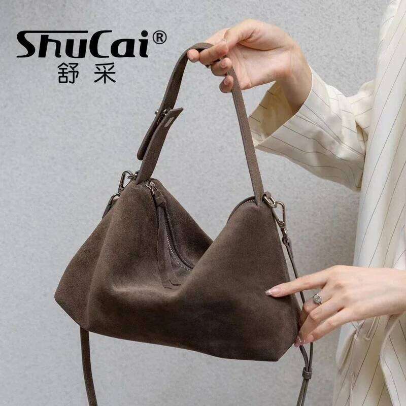 Designer Bag Genuine Fashion Autumn Winter Boston Tote Soft Matte Suede Cow Leather Women S Handbag Shoulder Crossbody Bag For