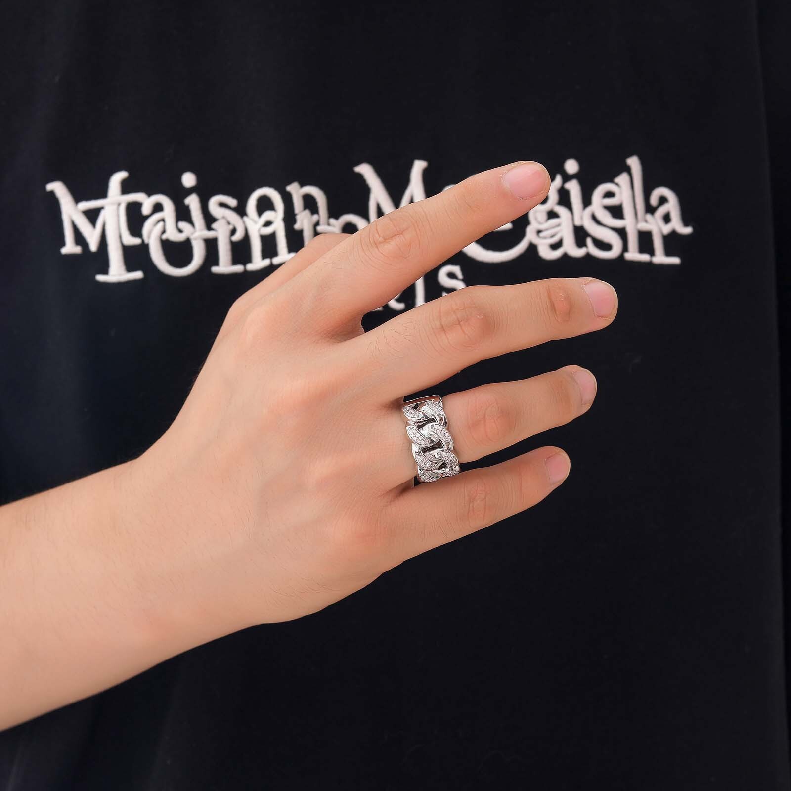 Hip Hop Ring Chain Gold Plated Micro Set Moissanite Hiphop Ring Hiphop Fashion Mens Ring moissanite