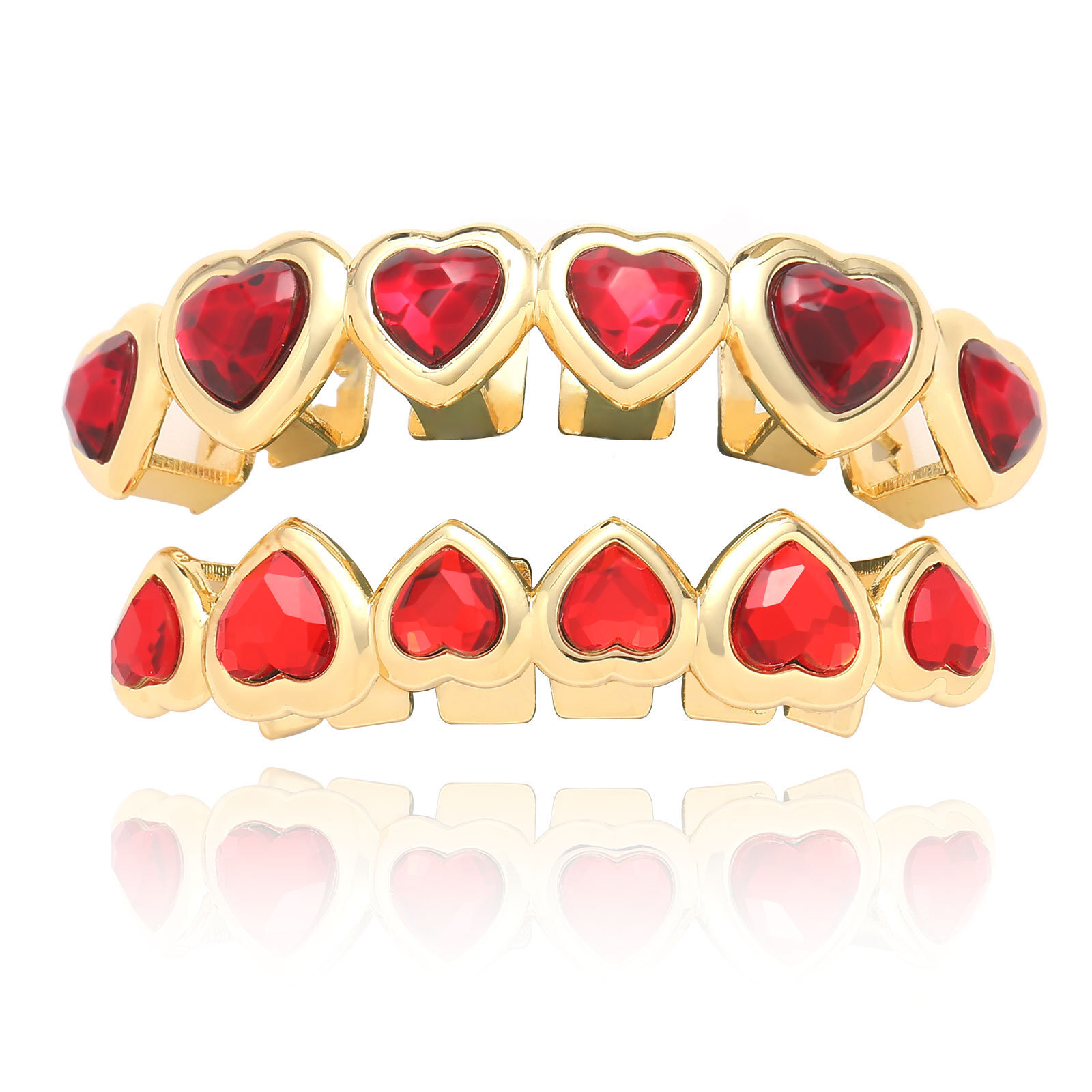 Hip hop 6-piece red heart-shaped micro inlaid Moissanite personalized creative Halloween heart-shaped braces moissanite