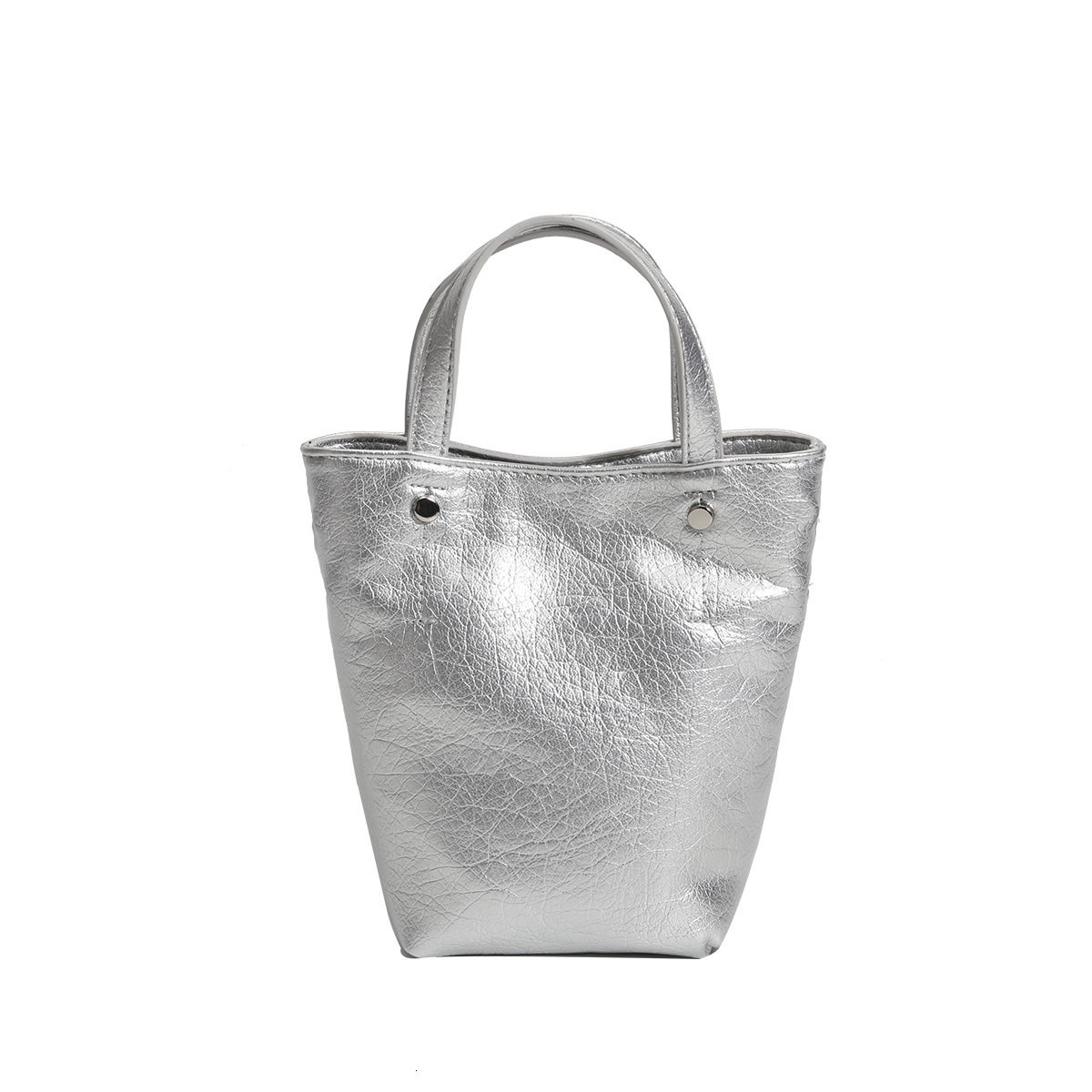 designer Korean Handheld Silver Waxed Leather Mini Tote Bag Summer New High-end Bucket Shoulder Crossbody Small Bag
