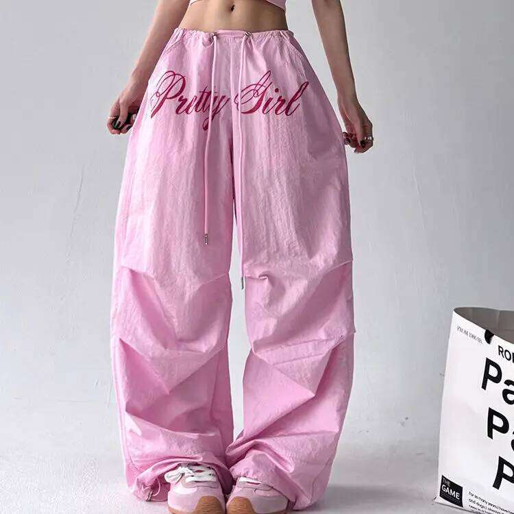 American Retro Black Printed Spice Girls Street Dance Scimitar Women's Loose Design Splicing Summer New Wide Leg Pants