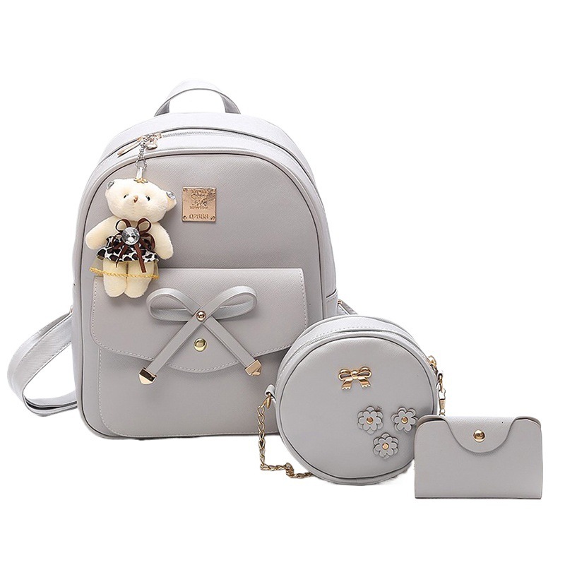 Free Shipping Women's Bag New Bowknot Mother-daughter Bag Korean Outdoors Version PU Backpack Women's Three-piece Set Designer Bag Multi-pur