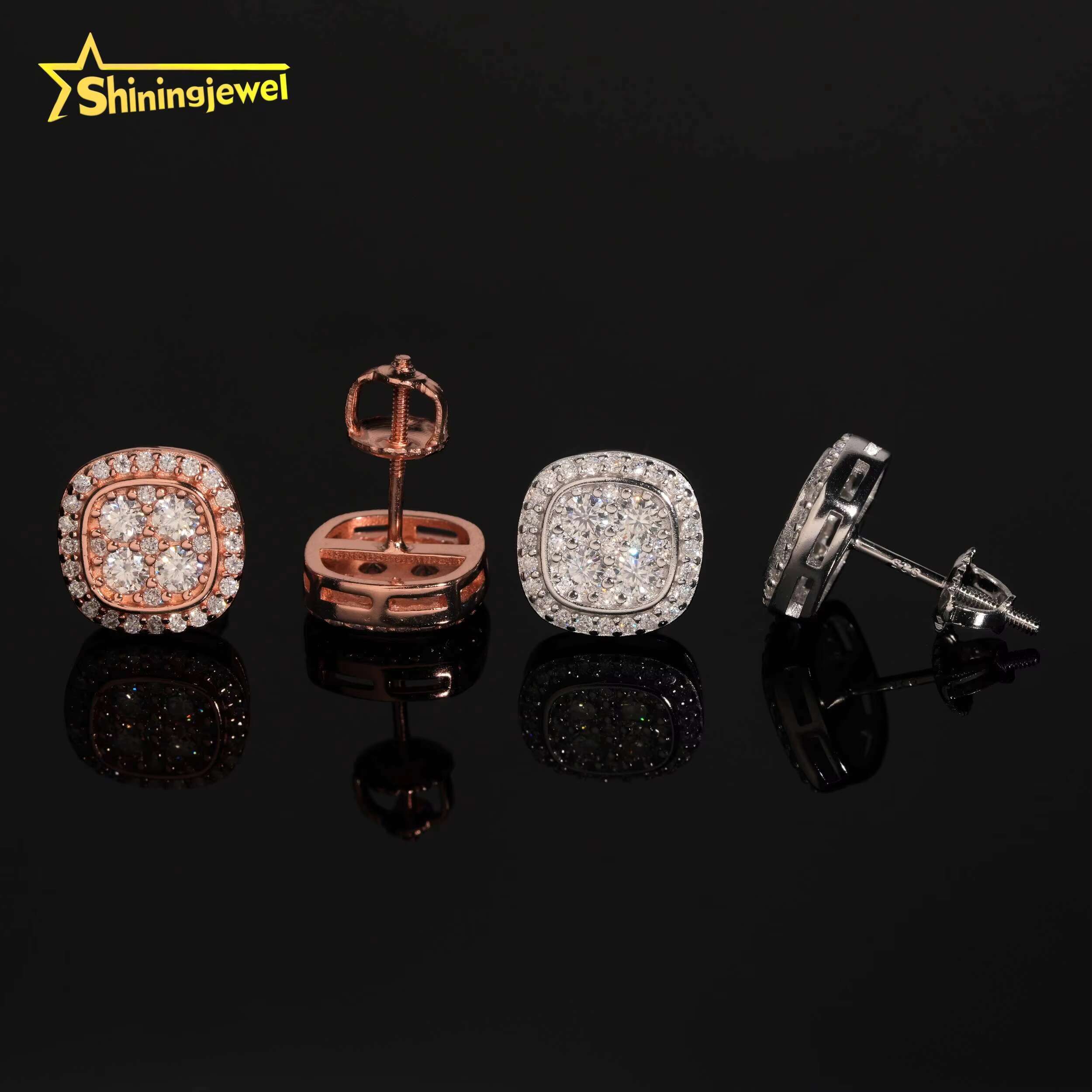 Personalized Fashion Diamond Stud Earrings Creative Square Round Shape Moissanites Earrings for Women Wholesale Price