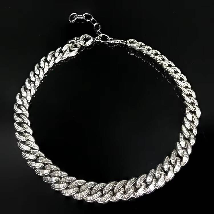 Hip hop Sier Jewelry Iced Cuban Chain Necklace