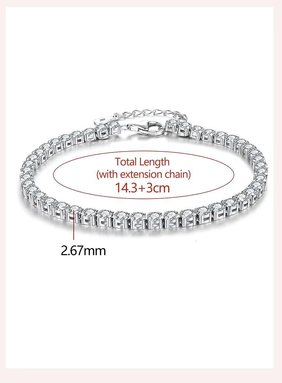 Real Moissanite Tennis Bracelet 0.1ct Women's Sterling Sier White Gold Plated Eternal Wedding Boutique Jewelry