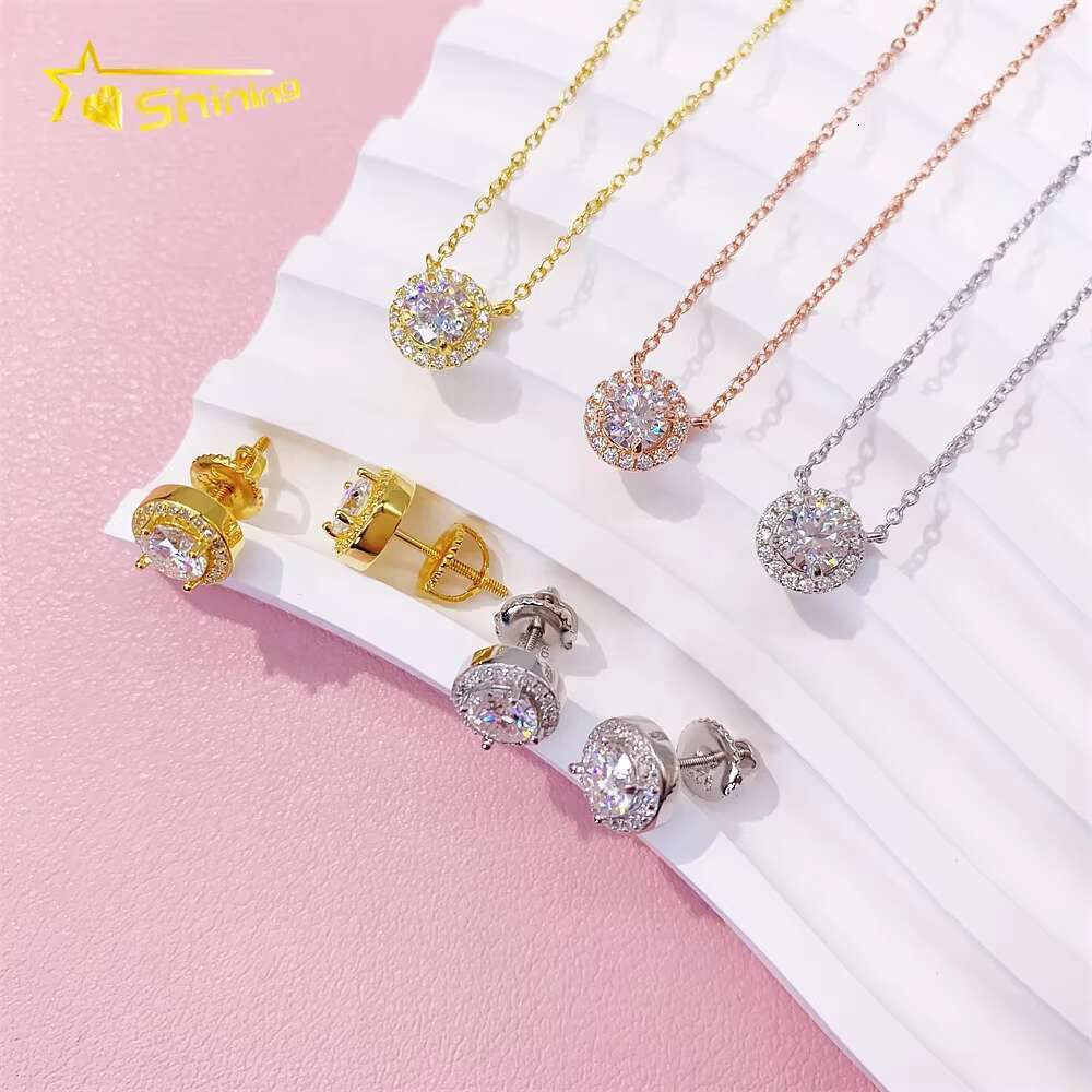 Hot Selling Fine 925 Sterling Silver Necklace Pendant Earrings Jewelry Sets Moissanite Diamond Wedding Jewelry Sets for Women