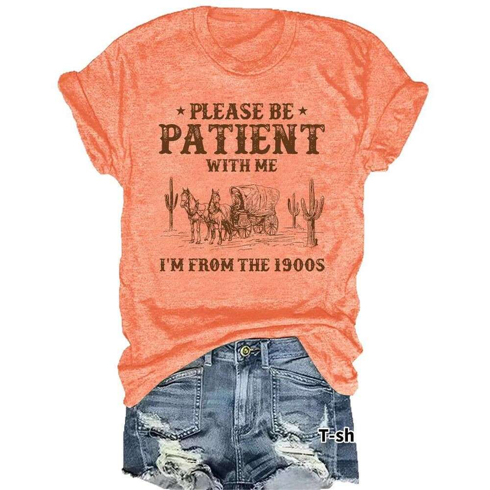 T-Shirt Summer Women's Western Cowboy Pattern Round Neck Short Sleeve Casual Fashion Customizable patterns