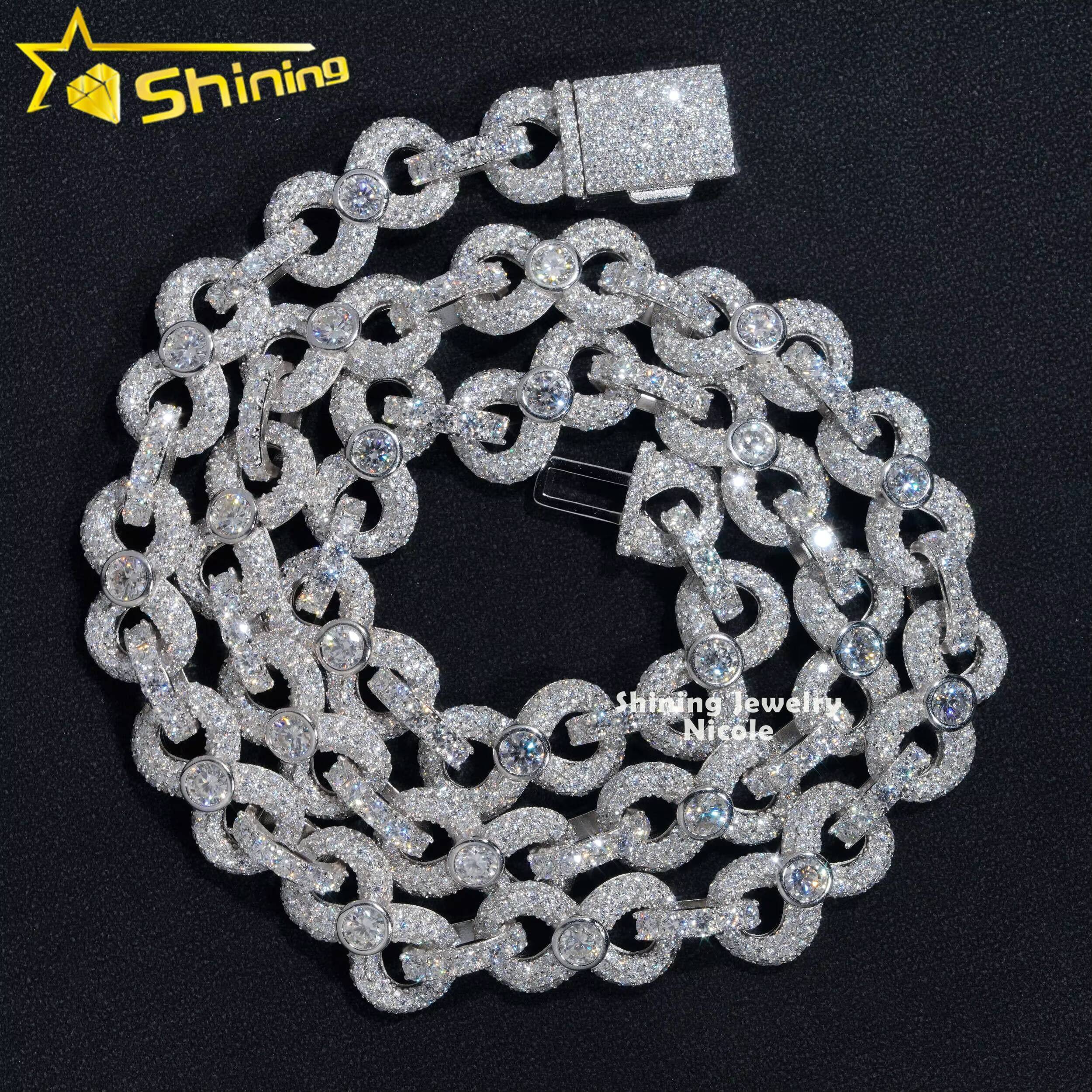 Hip hop accessory fashion solid sier ice 13mm pyroxene Cuban chain infinite necklace