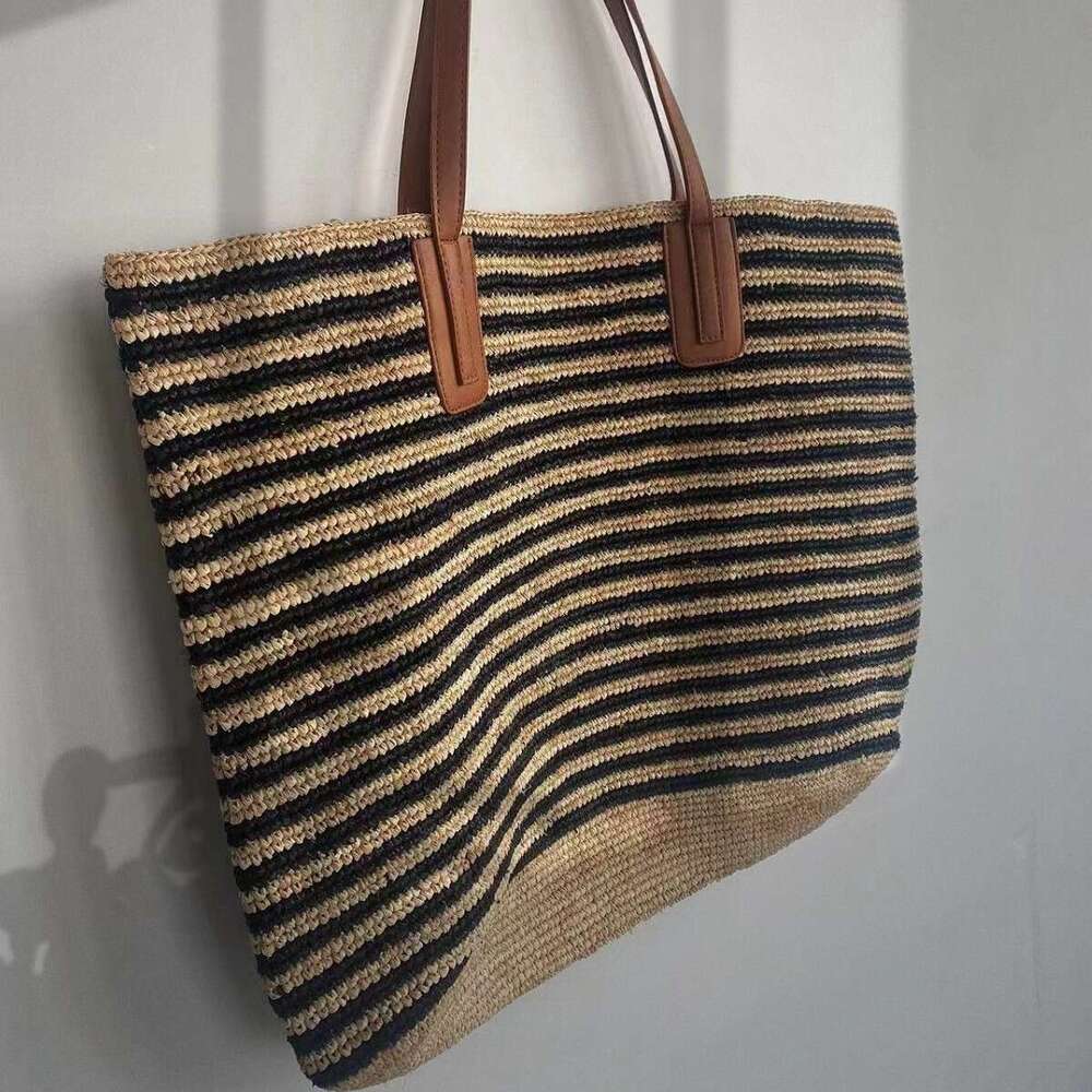 Straw Beach Tote Artistic Texture Simple Color Block Raffia Woven Fashionable Large Capacity New Trendy Shoulder Bag Crossbody Bag