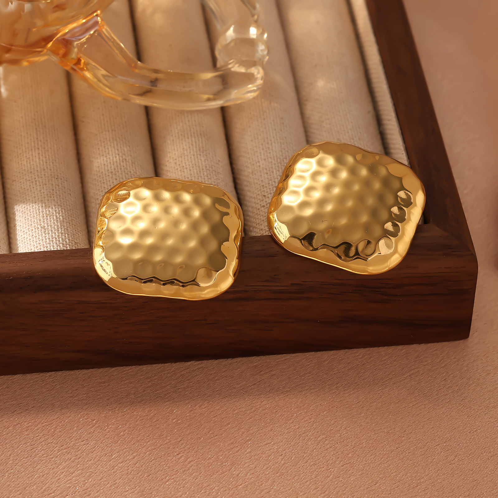 Hammered Irregular Earring Accessories for Women Stainless Steel Square Stud Earrings High-end Sense of Style