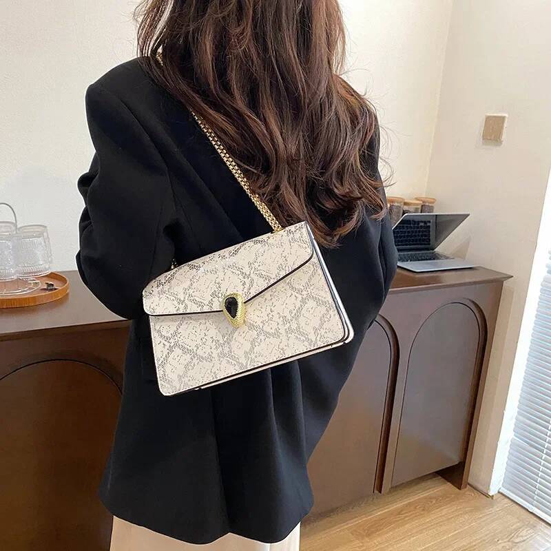 2025 new snake skin texture small square bag season new chain strap fashion designer retro single shoulder popular crossbody bag 5