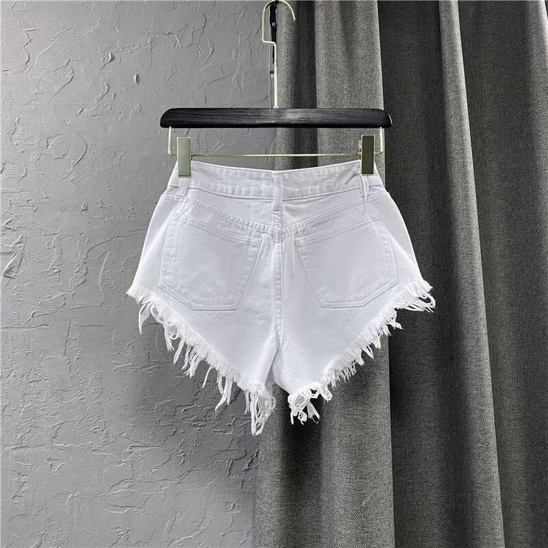 Denim Shorts Jeans Shorts Fashion Low Waist Shorts For Women Frayed Hem New Summer White Denim Ripped A Line Hot Pants Trend Ripped Short Jeans