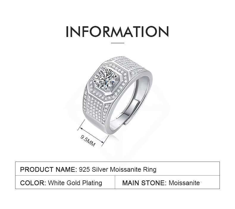 2022 New Engagement Ring Wholesale Moissanite Rings Man Moissanite Ring S925 Sterling Silver for Wedding 925 Silver Hiphop GRA