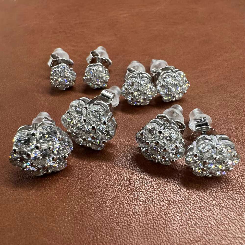 Luxury Cluster Flower S925 VVS Moissanite Earrings Men Hiphop 925 Sterling Silver Moissanite Stud Earrings with GRA Certificate