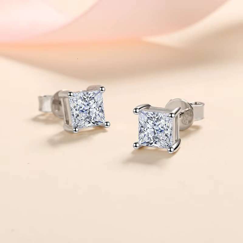 Wholesale Jewelry D Color Fine 925 Sterling Silver Stud Earrings Princess Cut 1.2/2/4ct Vvs1 Moissanite Earrings for Women