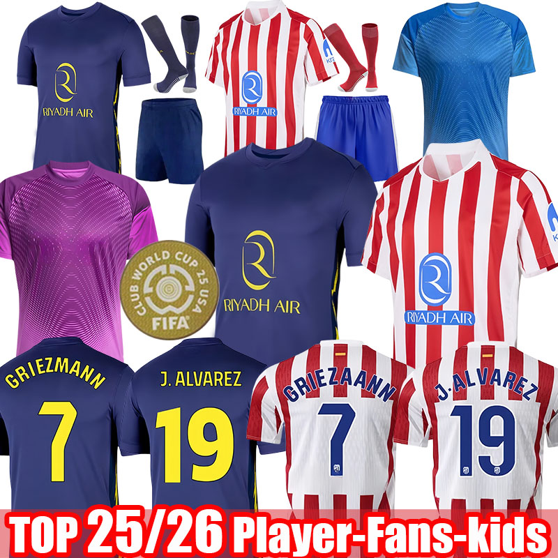 Atletico Madrids soccer jerseys GRIEZMANN 2024 2025 2026 anniversary 24 25 26 J.ALVAREZ M.LLORENTE KOKE SAUL Correa LEMAR football shirt men kids kit sets uniforms