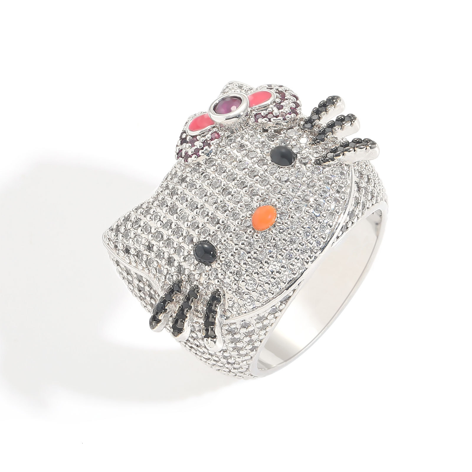 New Hip-Hop Cat Ring Cute Cartoon Couple Rings for Men and Women Micro-Paved Moissanite Cat Ring moissanite