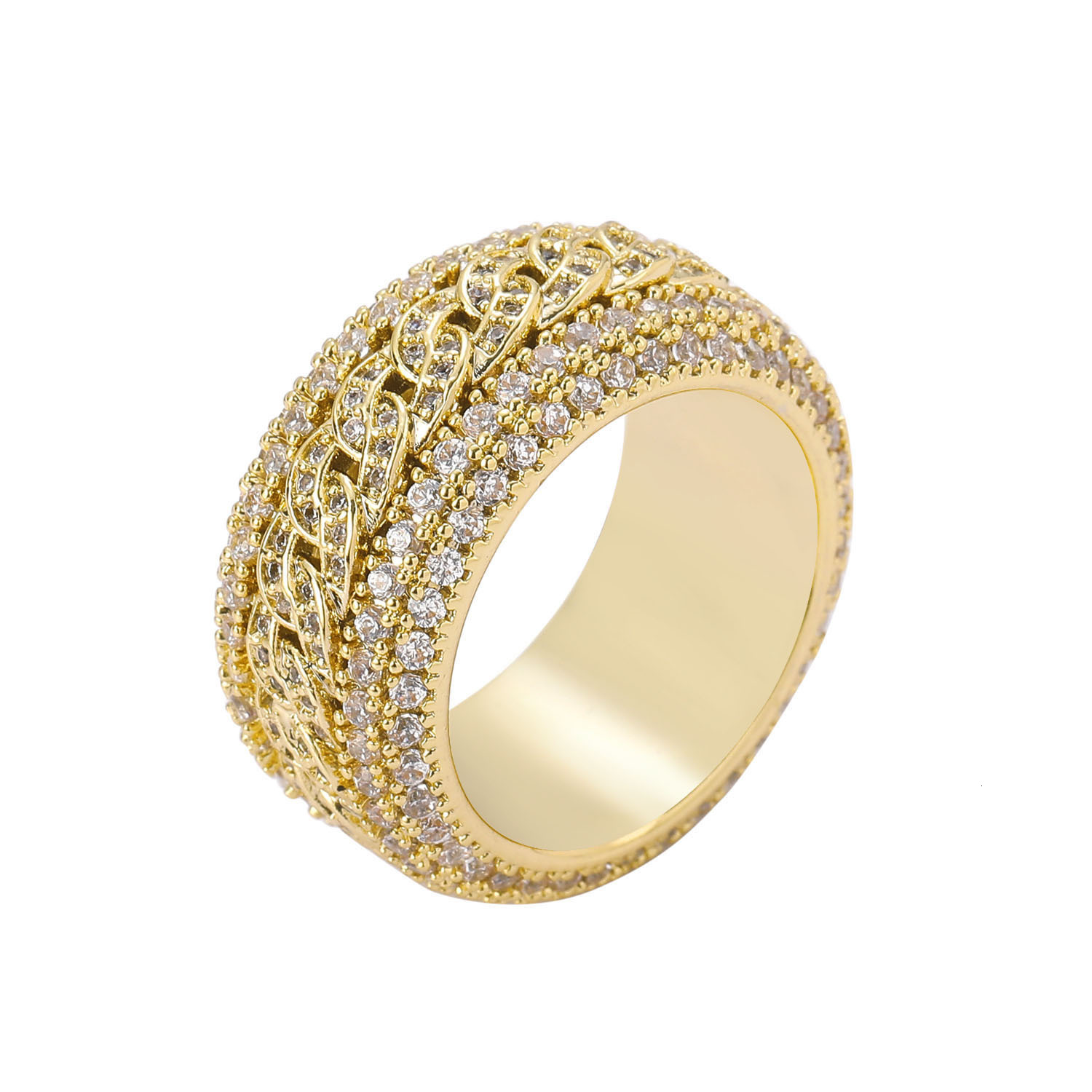 Hip hop ring mens micro inlaid Moissanite Cuban spinning ring real gold electroplated mens trendy ring moissanite