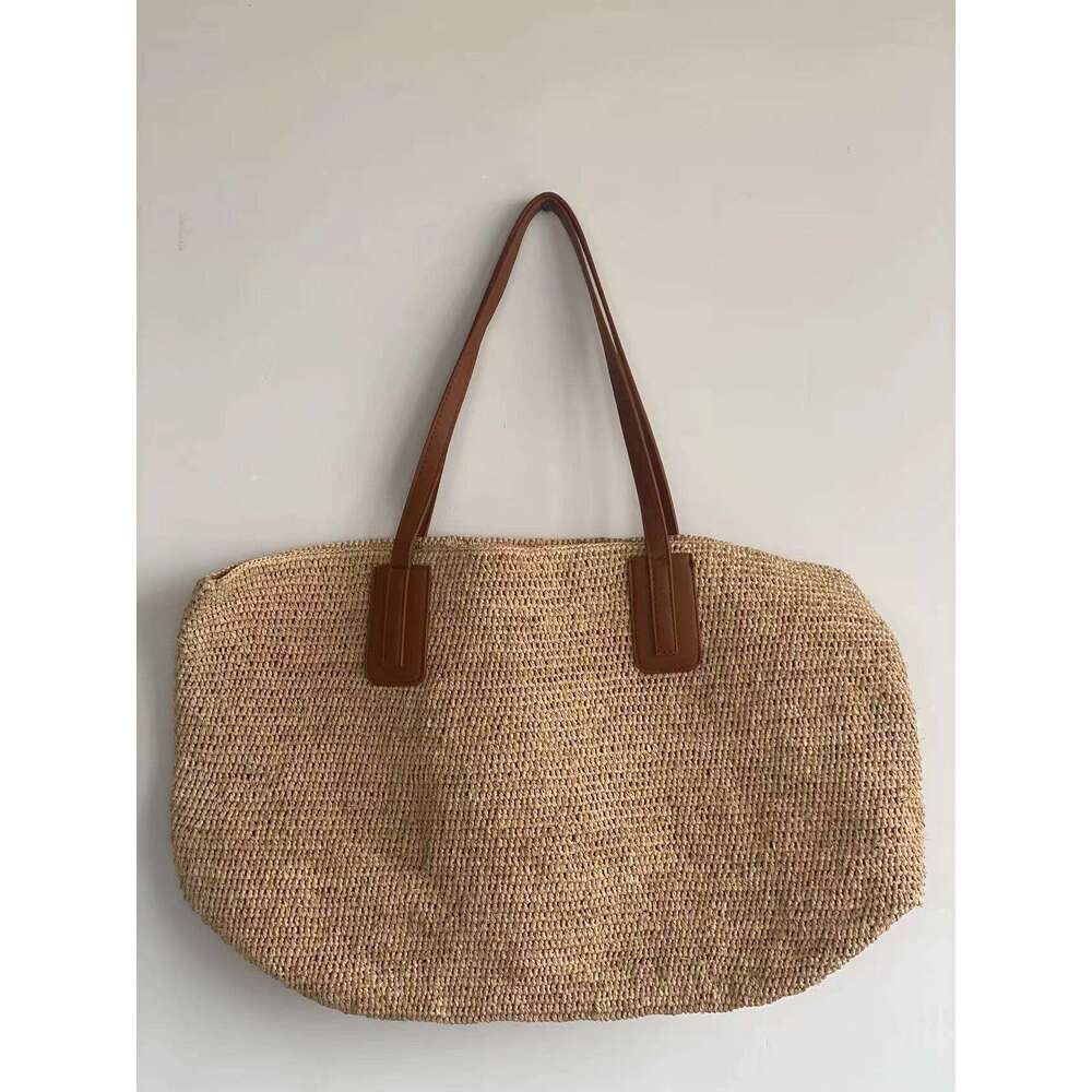 Straw Beach Tote Artistic Texture Simple Color Block Raffia Woven Fashionable Large Capacity New Trendy Shoulder Bag Crossbody Bag