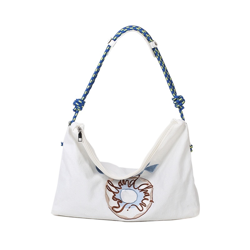 designer Japanese Style Niche Versatile Large Capacity Canvas Bag for Women Spring Summer Embroidered Tote Bag for Students Class Commuting Bag for Wo