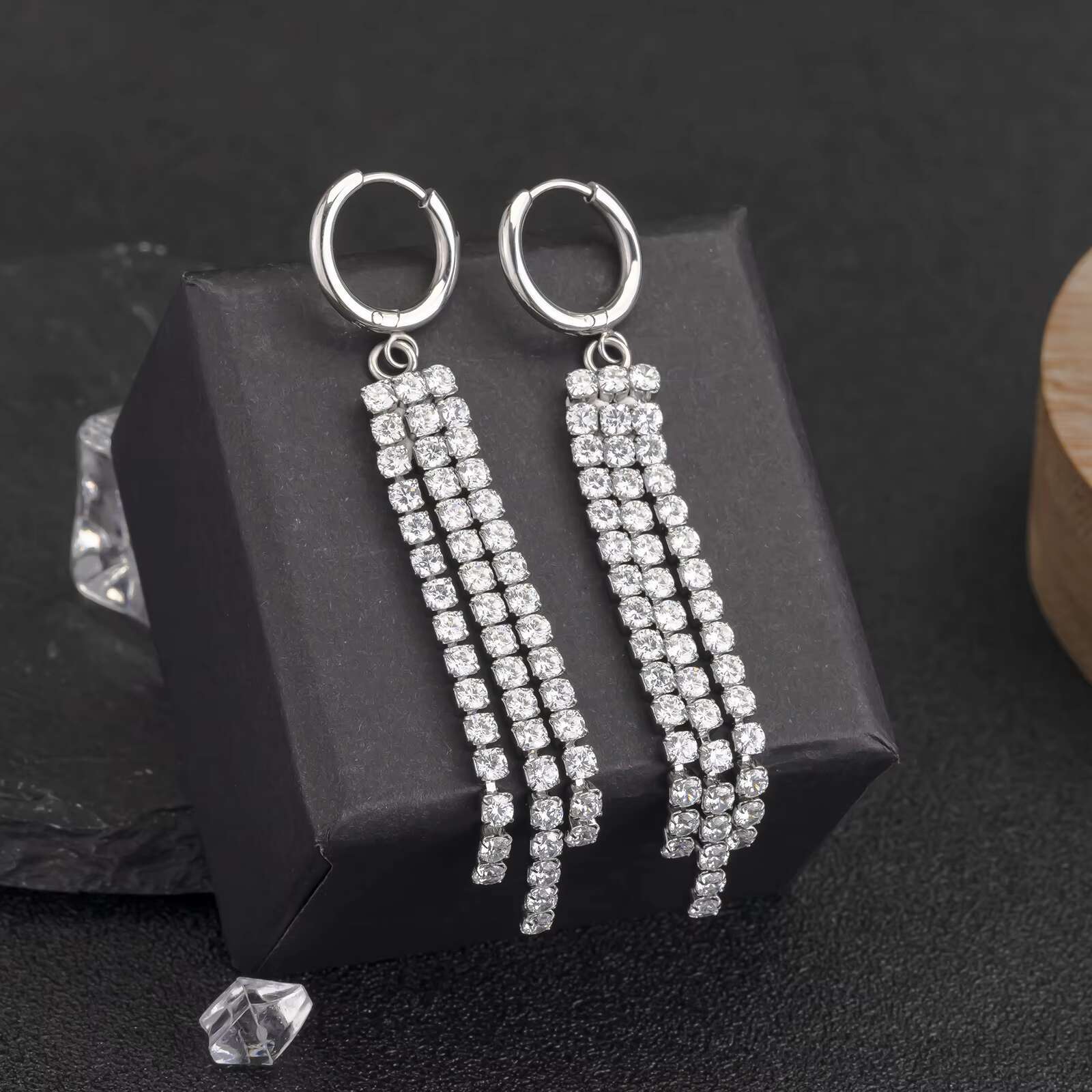 3PCS Bridal Wedding Jewellery Iced Out Cubic Zirconia Diamond Tennis Chain Bracelet Necklace Earring Jewelry Set