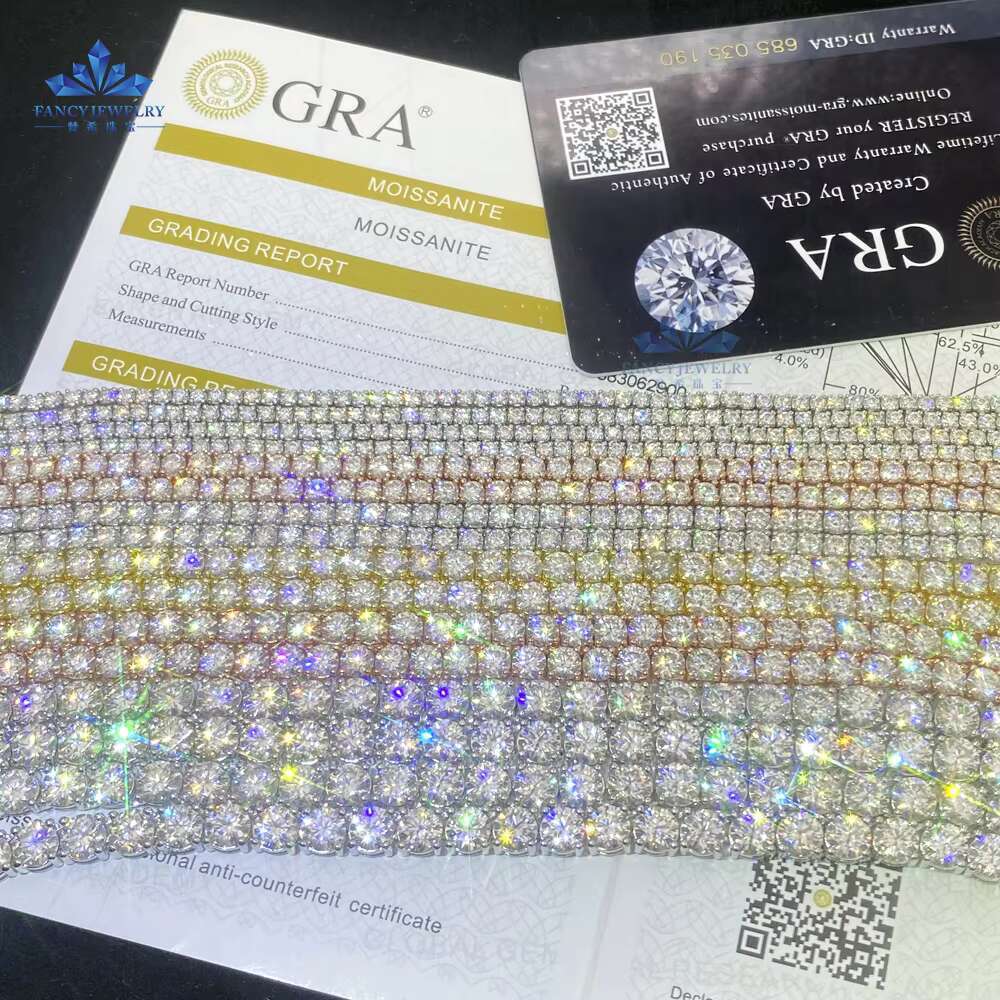 Tennis Moissanite Bracelet Moissanite 925 Silver Professional Factory Wholesale D VVS1 Classic for Women White Necklaces Hip Hop