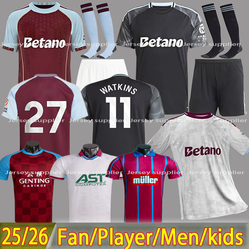 25 26Anniversary astons villaes kit Soccer Jerseys WATKINS Home Away Football Shirt Rashford M.Asensio Camisetas McGINN Tielemans RAMESY men top kids kit