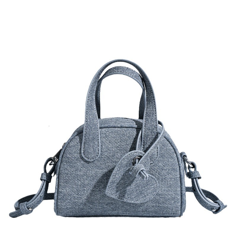 designer Boston Handbag for Women Small Size 2025 New Spring Trend Niche Denim Blue Design Winter Crossbody Bag