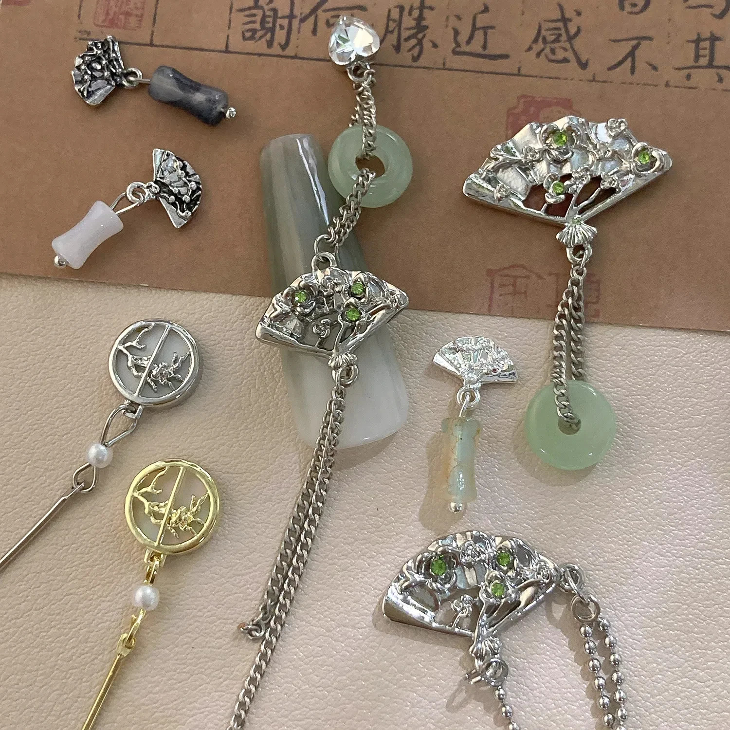 100pcs Premium Textured Ancient Nail Art Accessories Bamboo Joint Fan Jade Nail Ornaments Trending Nails Charms Decorations 250528