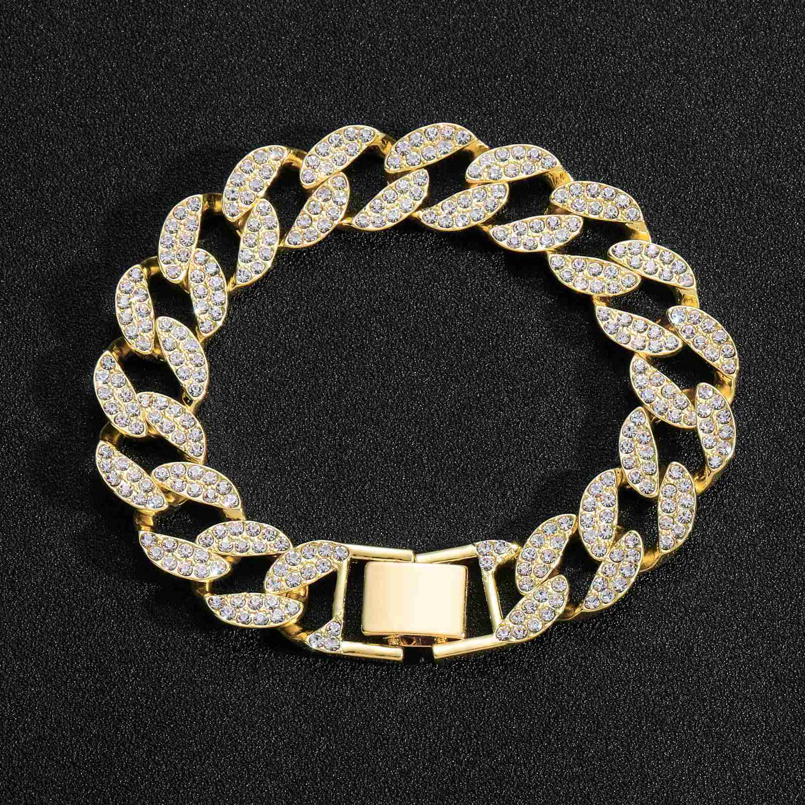 Bracelet mens hip hop 15mm full diamond CUBAN CHAIN personalized mens trendy hip hop accessories moissanite