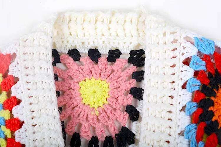 Hand Made Crochet Cardigan Woman V Neck Long Sleeve Sweater Open Ing Knitwear Jumper Autumn Winter