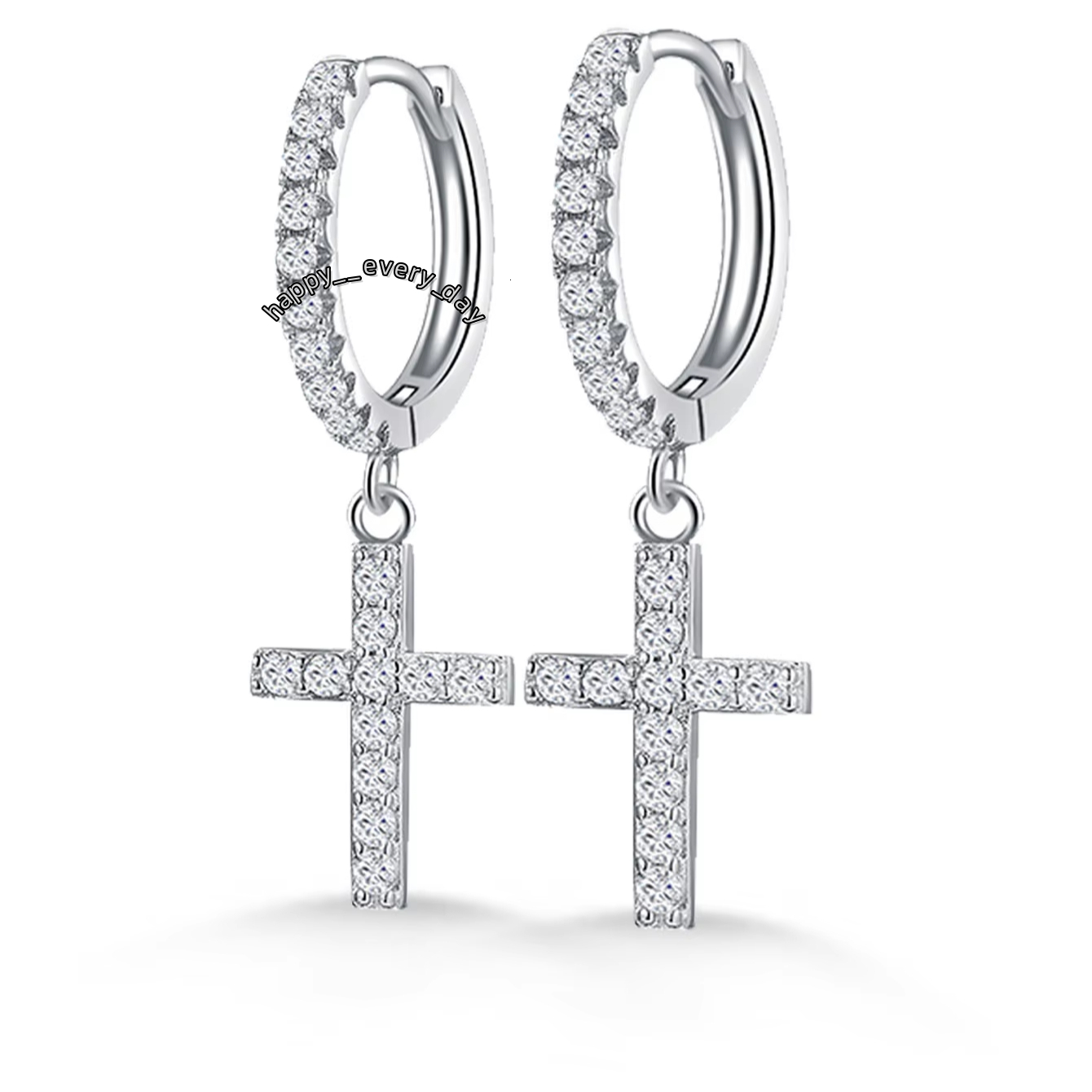 Cross 925 Sterling Silver Hip Hop Drop Hoop Earrings VVS D Color Moissanite Earrings Men Women Jewelry for Party Gift