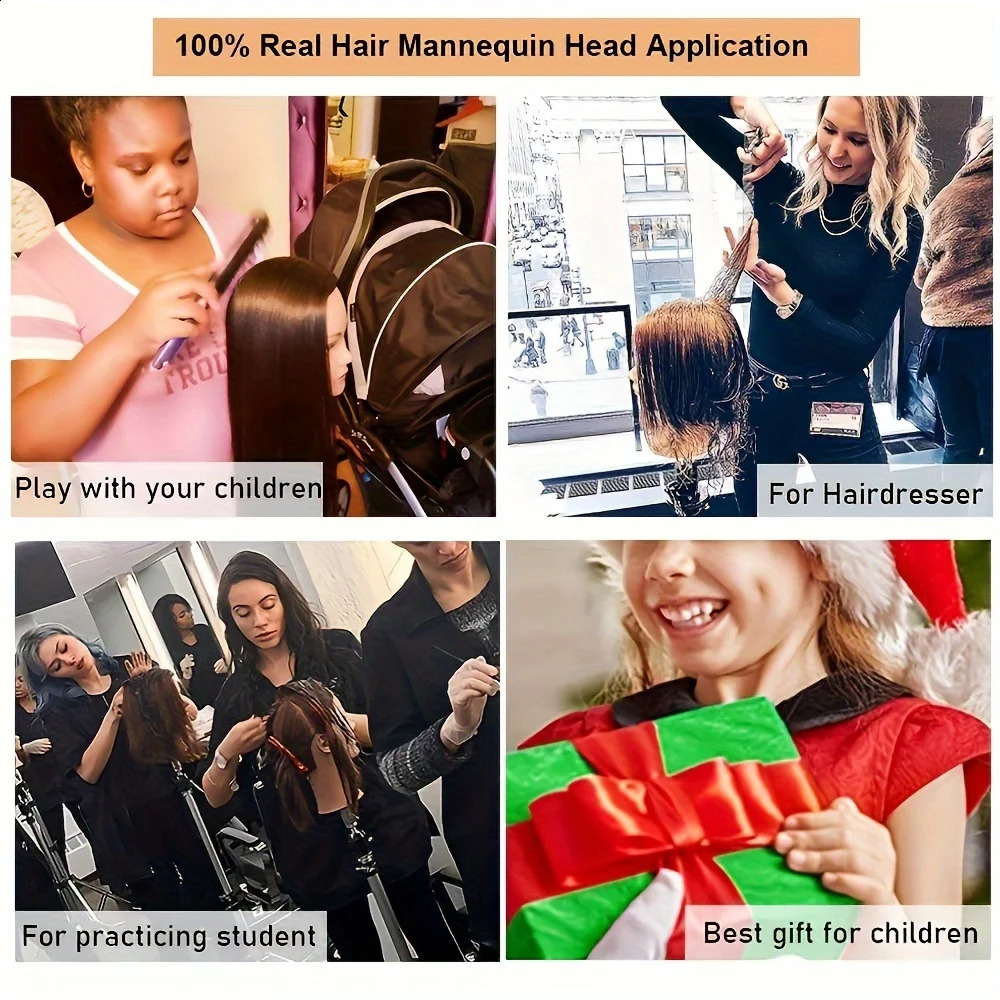 100% Real Hair Mannequin Head for Hairdresser Training and Practice-Perfect for Professional Use 250529