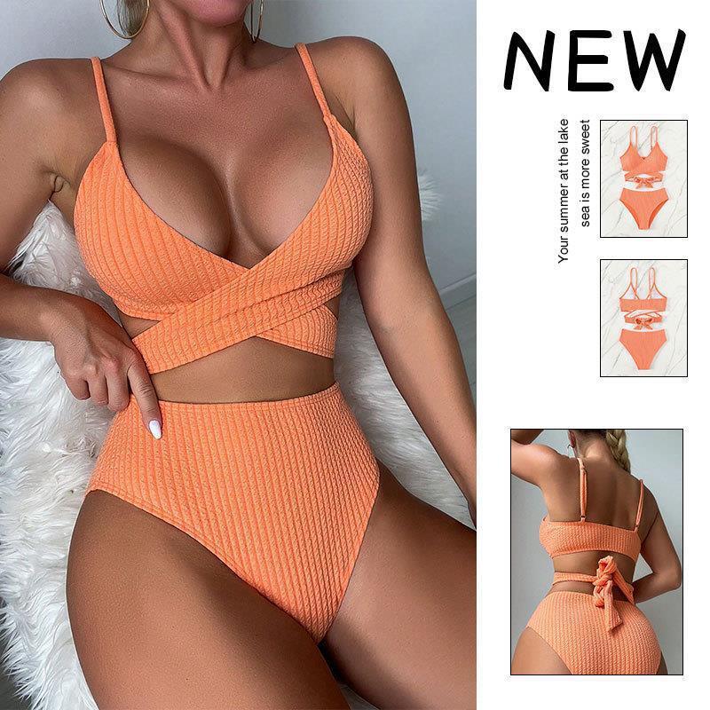 Outdoor Summer Beach Sexy Women Free Shipping 2025 New Designer Shoes Bikini 2025 New Solid Color Lace Up Split Swimsuit Women's Suspender Bikini