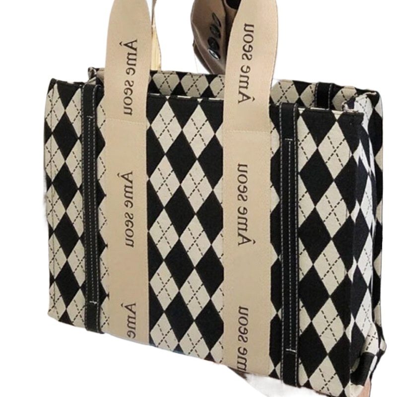 designer 2025 Autumn Winter Houndstooth Diamond Shoulder Bag for Women Niche Design Canvas Tote Bag Commuter Tote Bag for Women