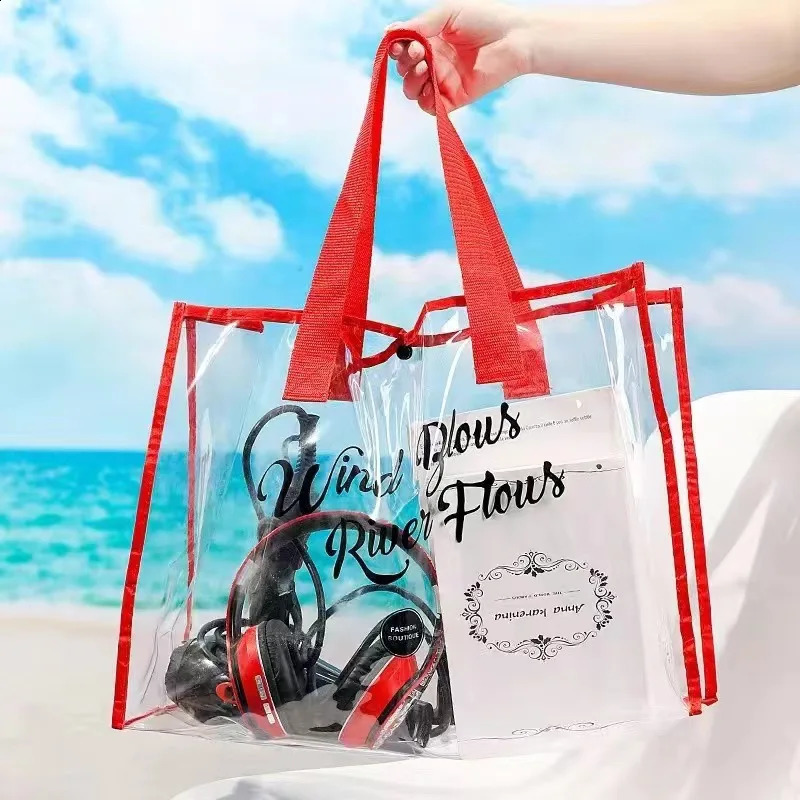Large Capacity Women Clear Tote PVC Waterproof Transparent Handbags Female Shopper Shoulder Bag Summer Beach Portable Pouch 250530